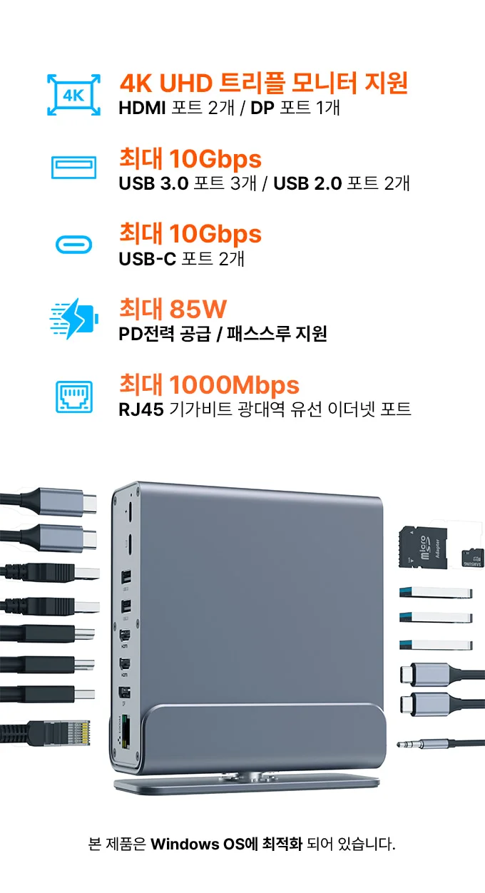 15in1 USB4 C타입 멀티 허브 독 노트북 도킹스테이션 썬더볼트 호환 상세 이미지 2