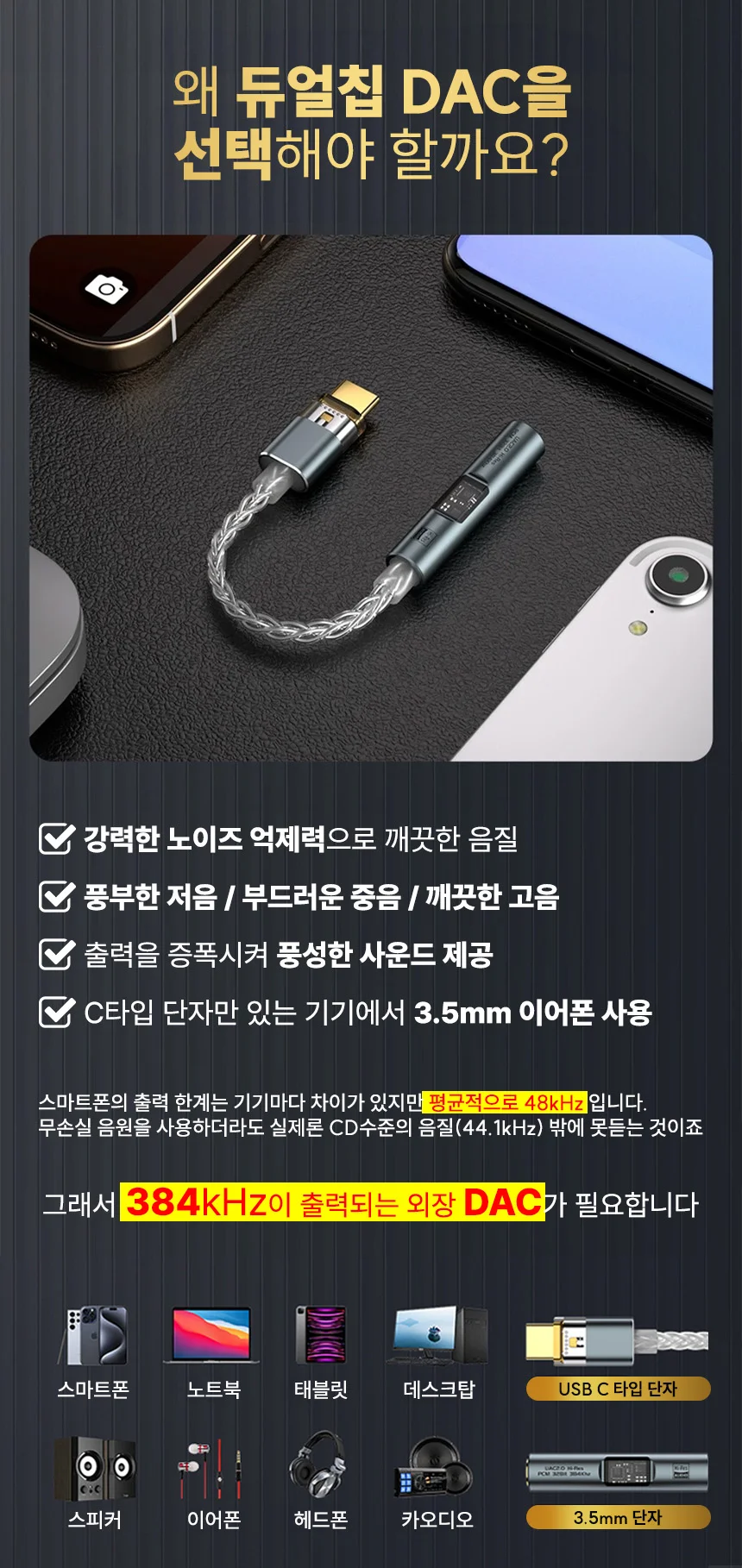 꼬다리 DAC C타입 A타입 이어폰 3.5mm 젠더 CX31993 MAX97220 상세 이미지 2