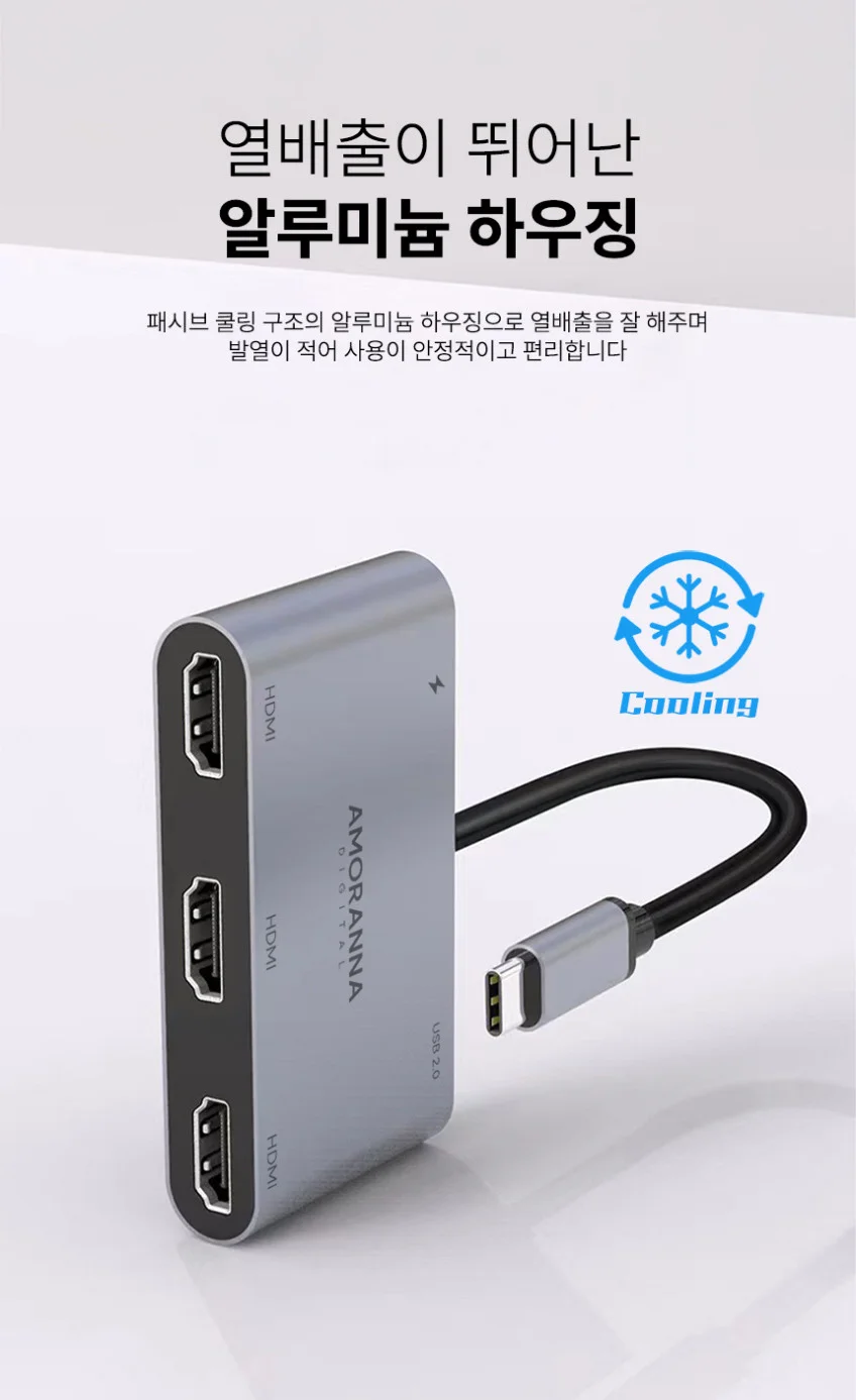 아모란나 C타입 트리플 모니터 분배기 HDMI 컨버터 MST 허브 5in1 60Hz 상세 이미지 16