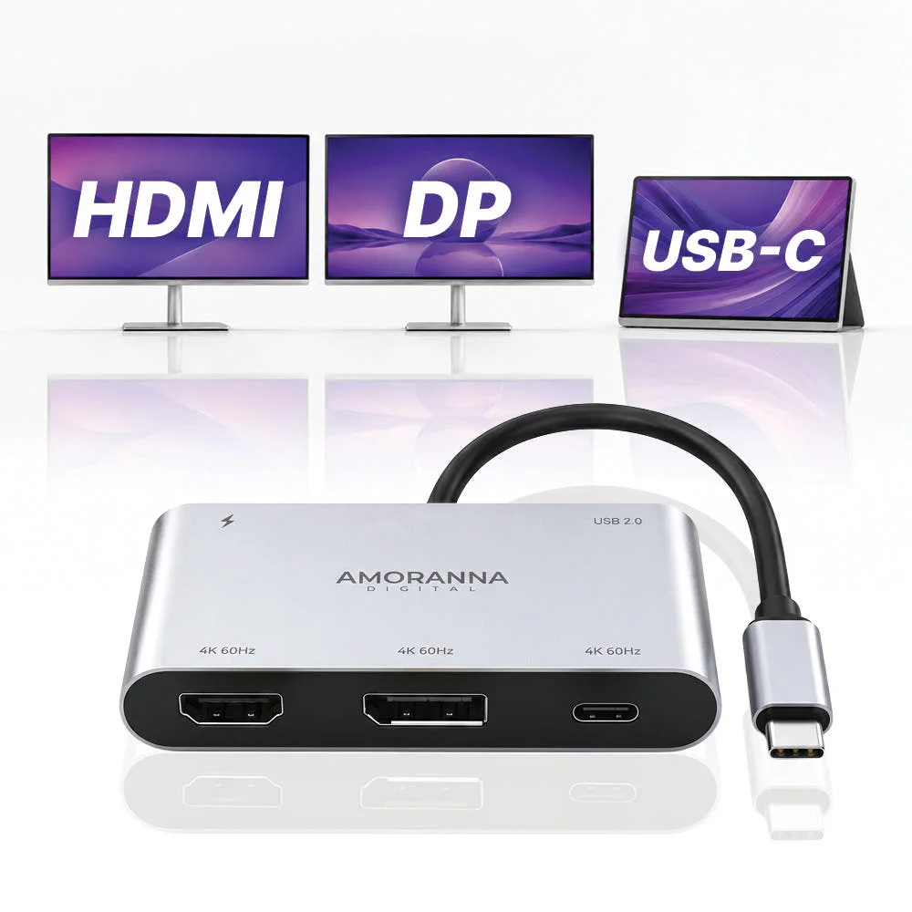 아모란나 C타입 HDMI DP USB C 허브 젠더 분배기 노트북 화면 확장 5in1