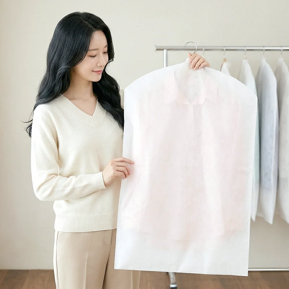 [아모란나] 화이트 부직포 옷커버 양복 코트 옷보관