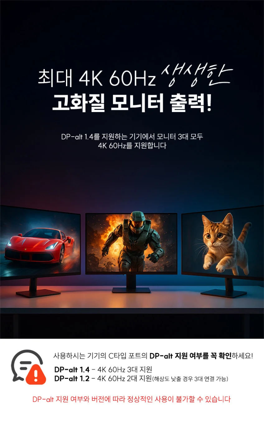 아모란나 C타입 트리플 모니터 분배기 HDMI 컨버터 MST 허브 5in1 60Hz 상세 이미지 12