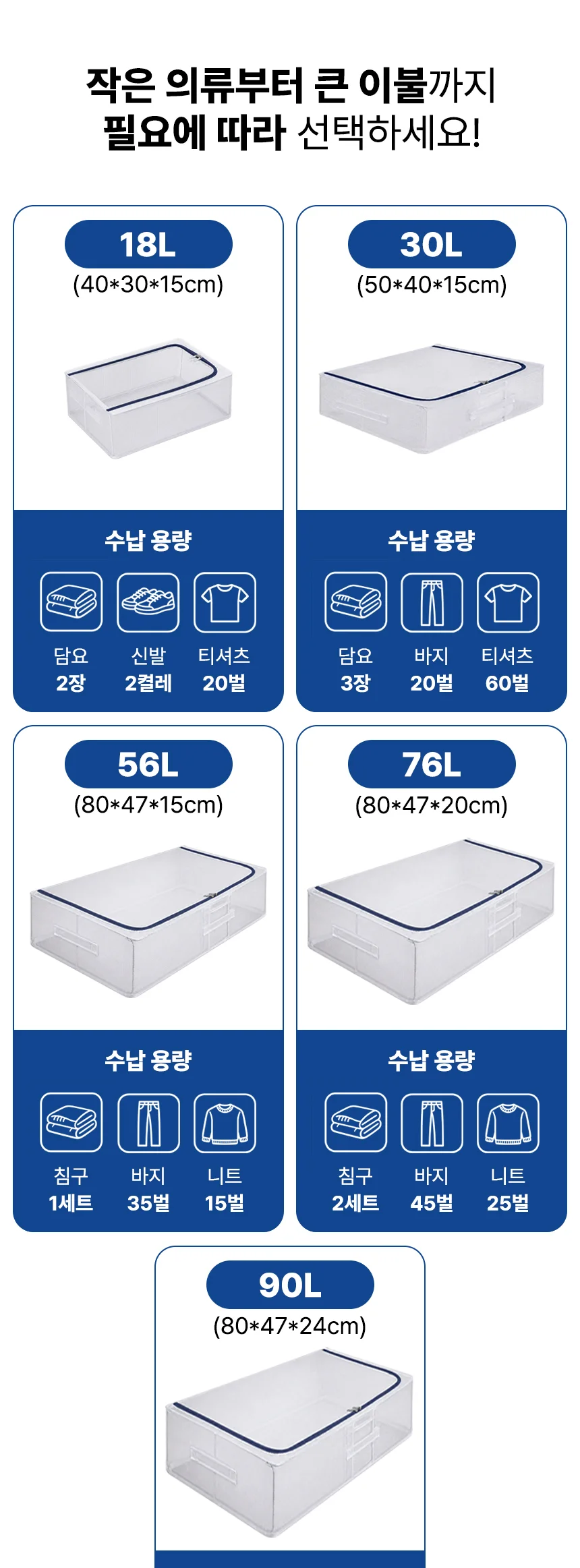 언더베드 PVC 프레임 내장 각잡힌 침대밑수납 의류 이불 정리함 30L 상세 이미지 4